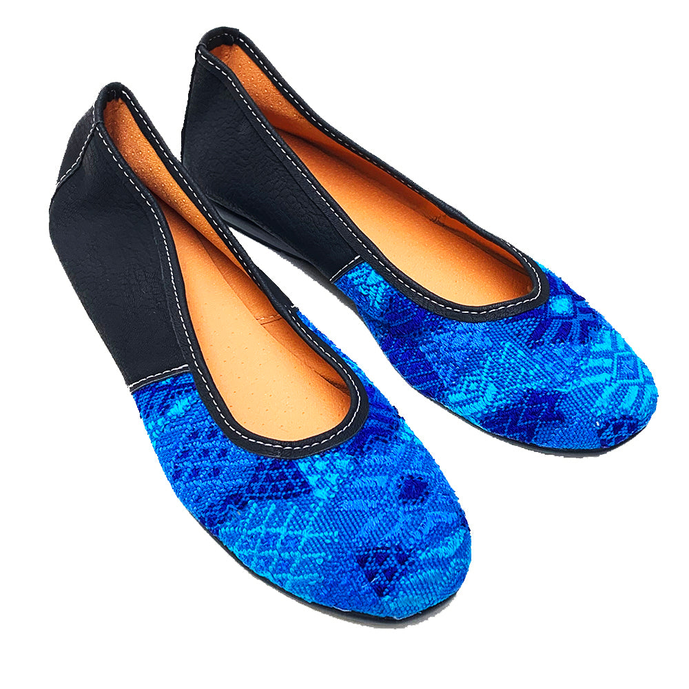 Bright Blue Huipil with Faux Leather Ballet Flats