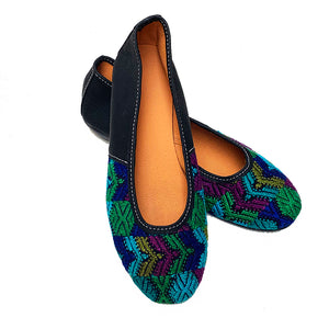 Blue & Green Huipil with Faux Leather Ballet Flats