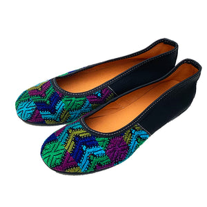 Blue & Green Huipil with Faux Leather Ballet Flats