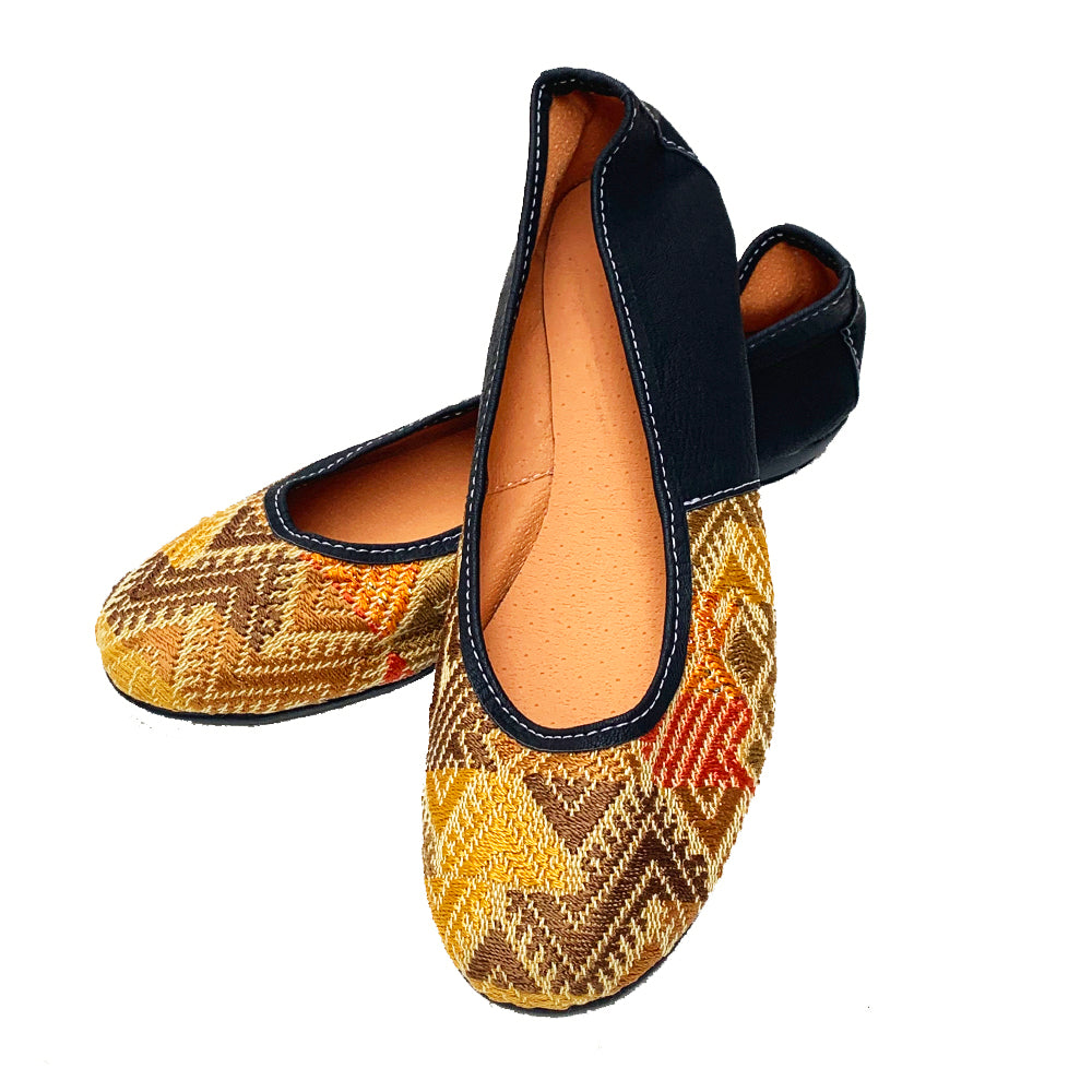 Gold Huipil with Faux Leather Ballet Flats