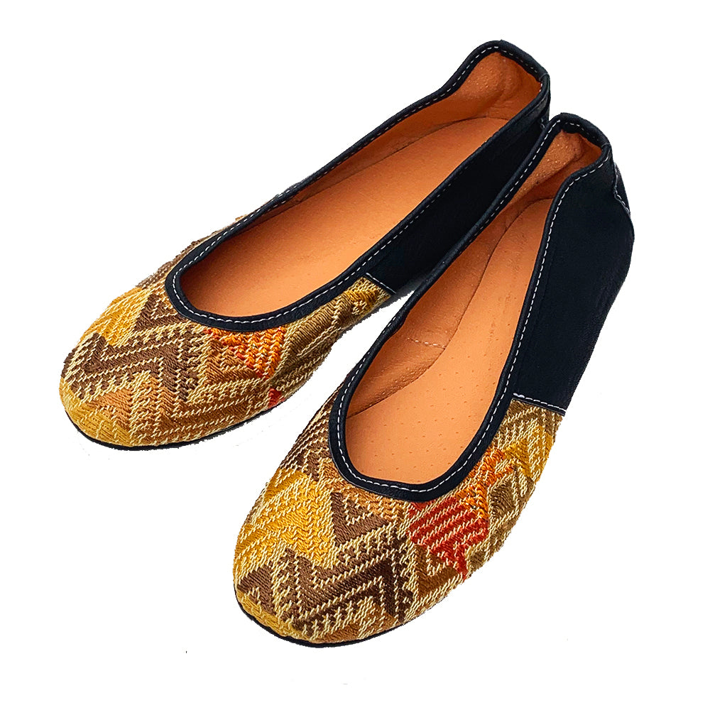 Gold Huipil with Faux Leather Ballet Flats