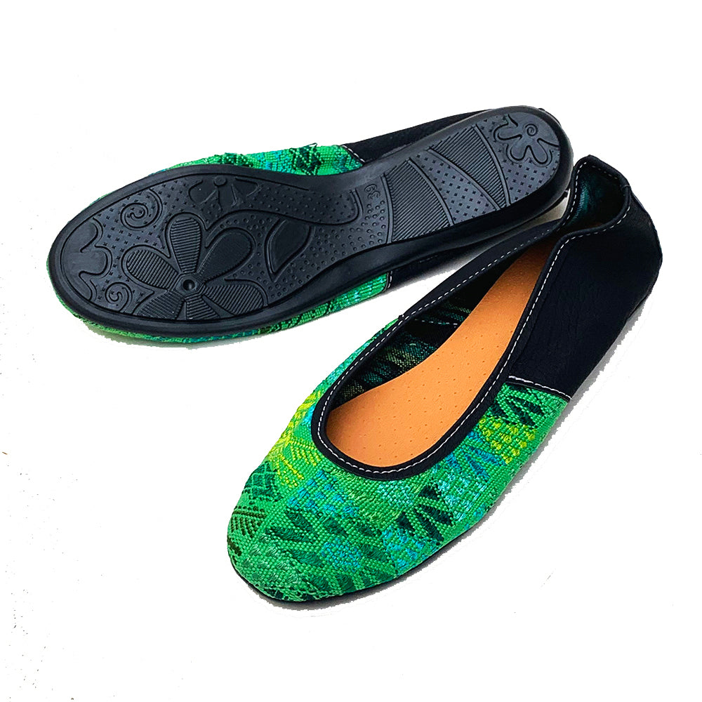 Bright Green Huipil with Faux Leather Ballet Flats