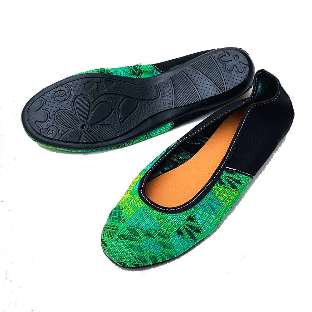 Bright Green Huipil with Faux Leather Ballet Flats