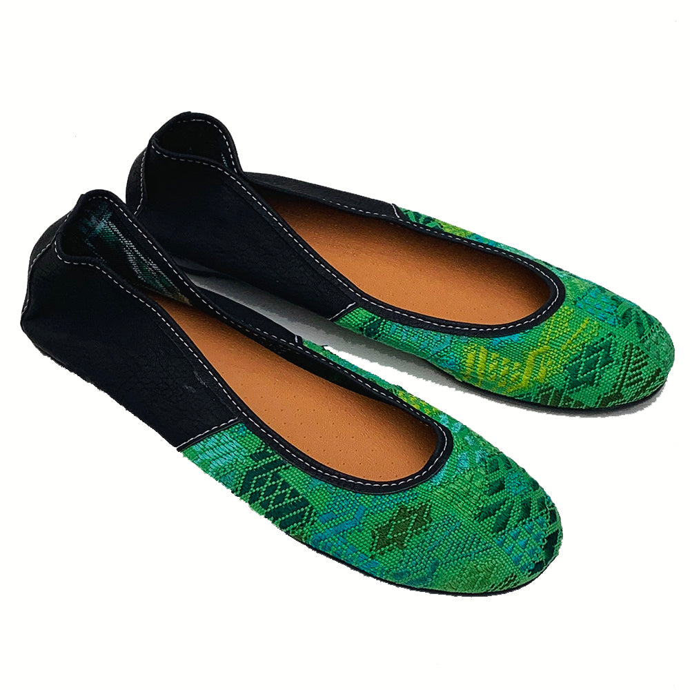 Bright Green Huipil with Faux Leather Ballet Flats