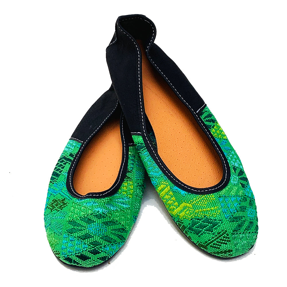 Bright Green Huipil with Faux Leather Ballet Flats