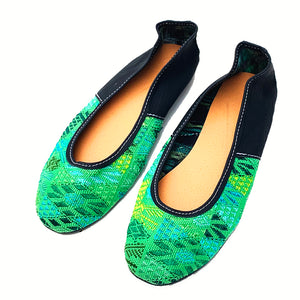 Bright Green Huipil with Faux Leather Ballet Flats