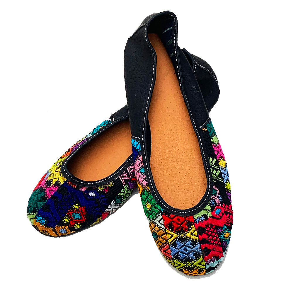 Multi-Color Huipil with Faux Leather Ballet Flats