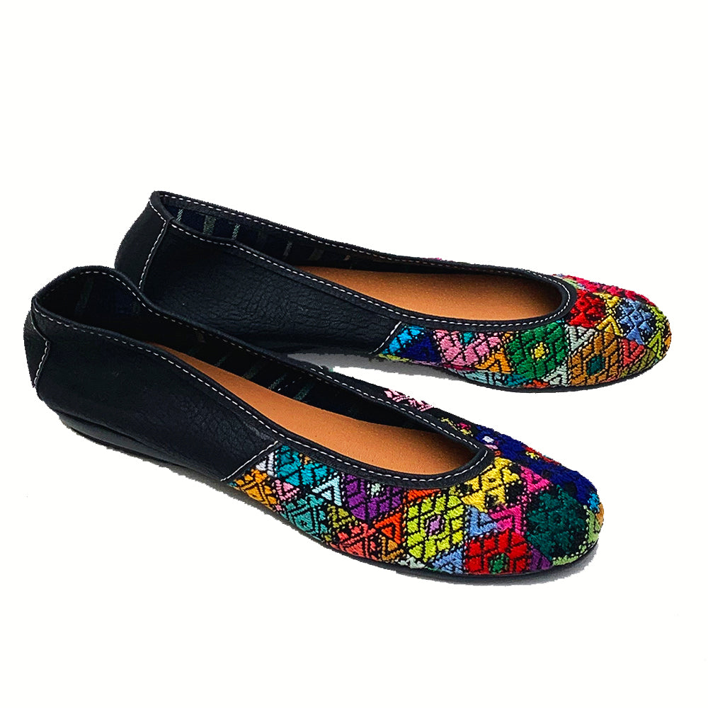 Multi-Color Huipil with Faux Leather Ballet Flats