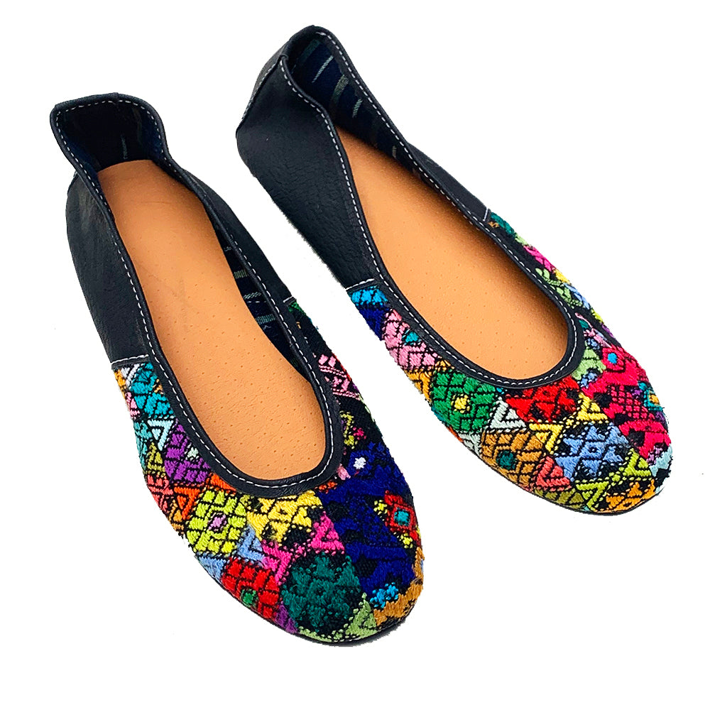 Multi-Color Huipil with Faux Leather Ballet Flats