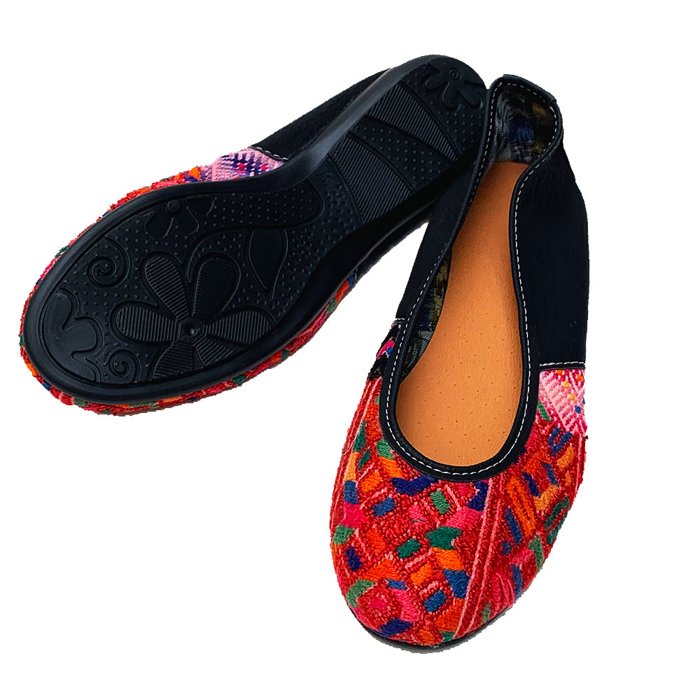 Red Huipil with Faux Leather Ballet Flats