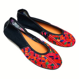 Red Huipil with Faux Leather Ballet Flats