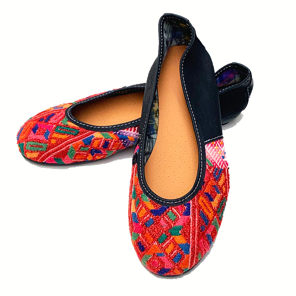 Red Huipil with Faux Leather Ballet Flats