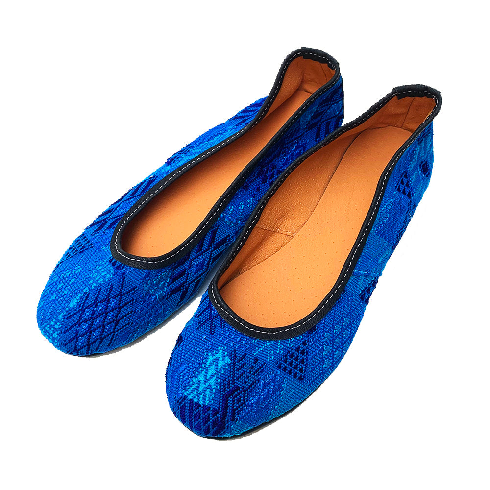 Bright Blue Huipil Ballet Flats