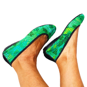 Bright Green Huipil Ballet Flats