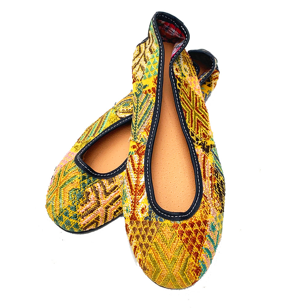 Gold & Green Huipil Ballet Flats