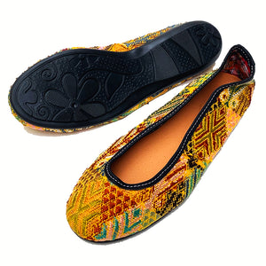 Gold & Green Huipil Ballet Flats