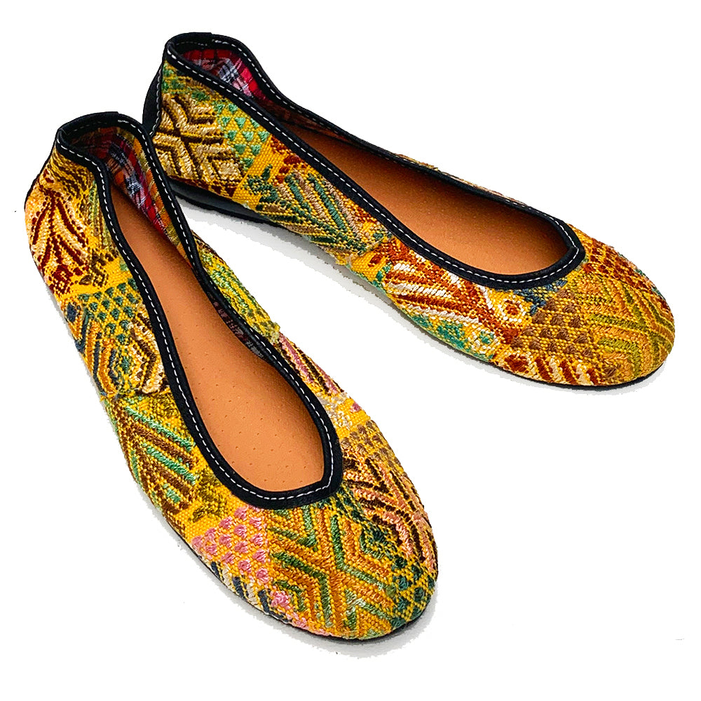 Gold & Green Huipil Ballet Flats