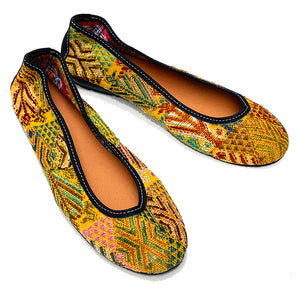 Gold & Green Huipil Ballet Flats