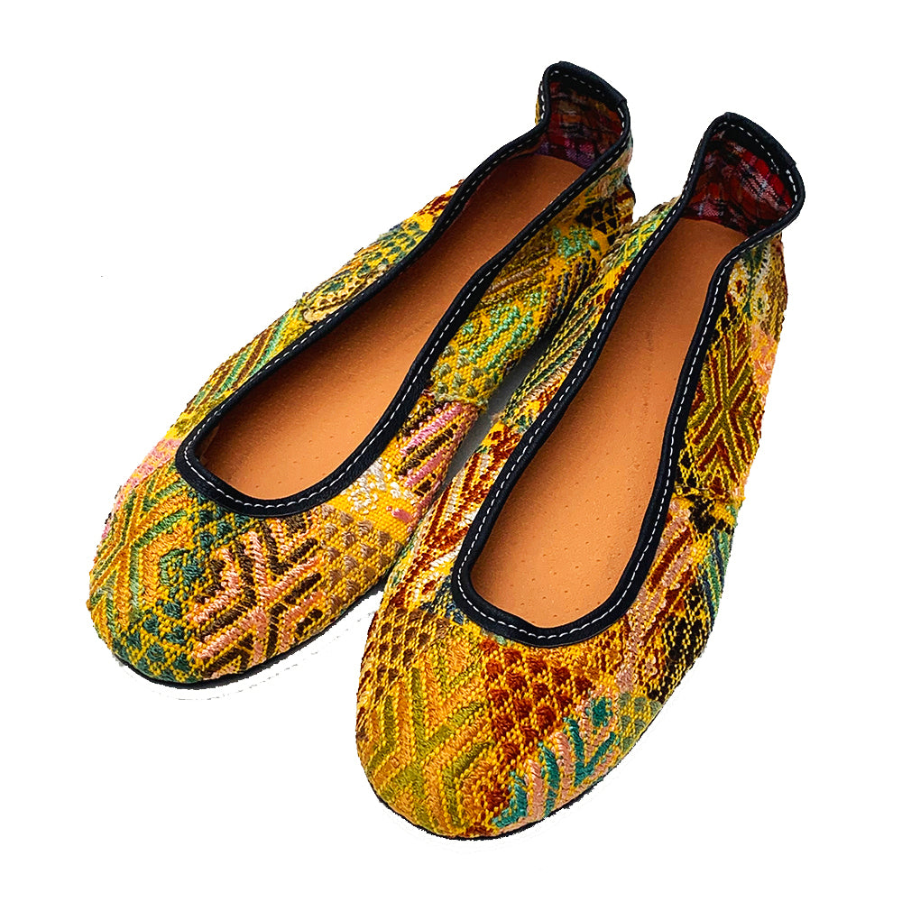 Gold & Green Huipil Ballet Flats