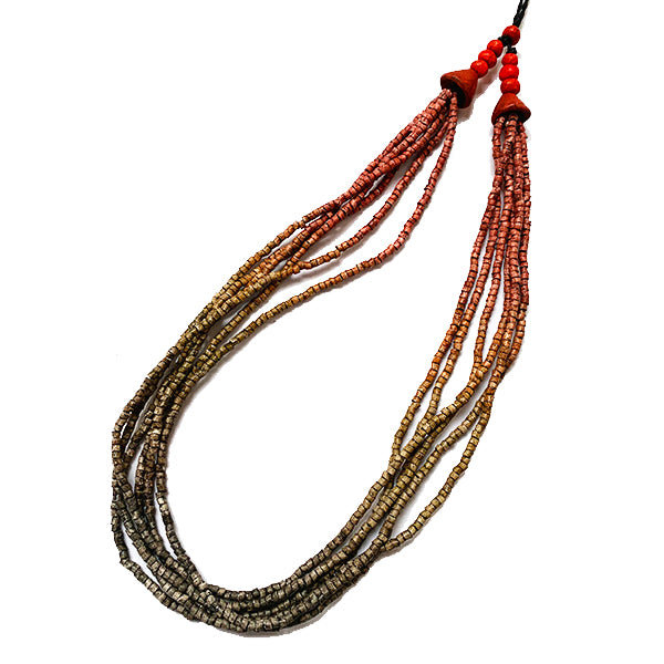 Ombre Rust, Brown to Charcoal Ceramic Bead 6 Strand Adjustable Choker Necklace