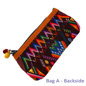 Bold Vintage Guatemalan Huipil Fabric & Leather Clutch
