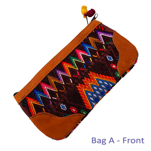 Bold Vintage Guatemalan Huipil Fabric & Leather Clutch