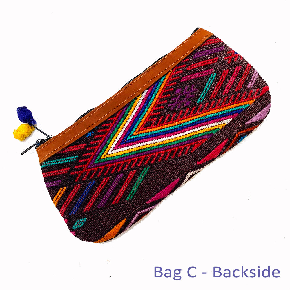 Bold Vintage Guatemalan Huipil Fabric & Leather Clutch