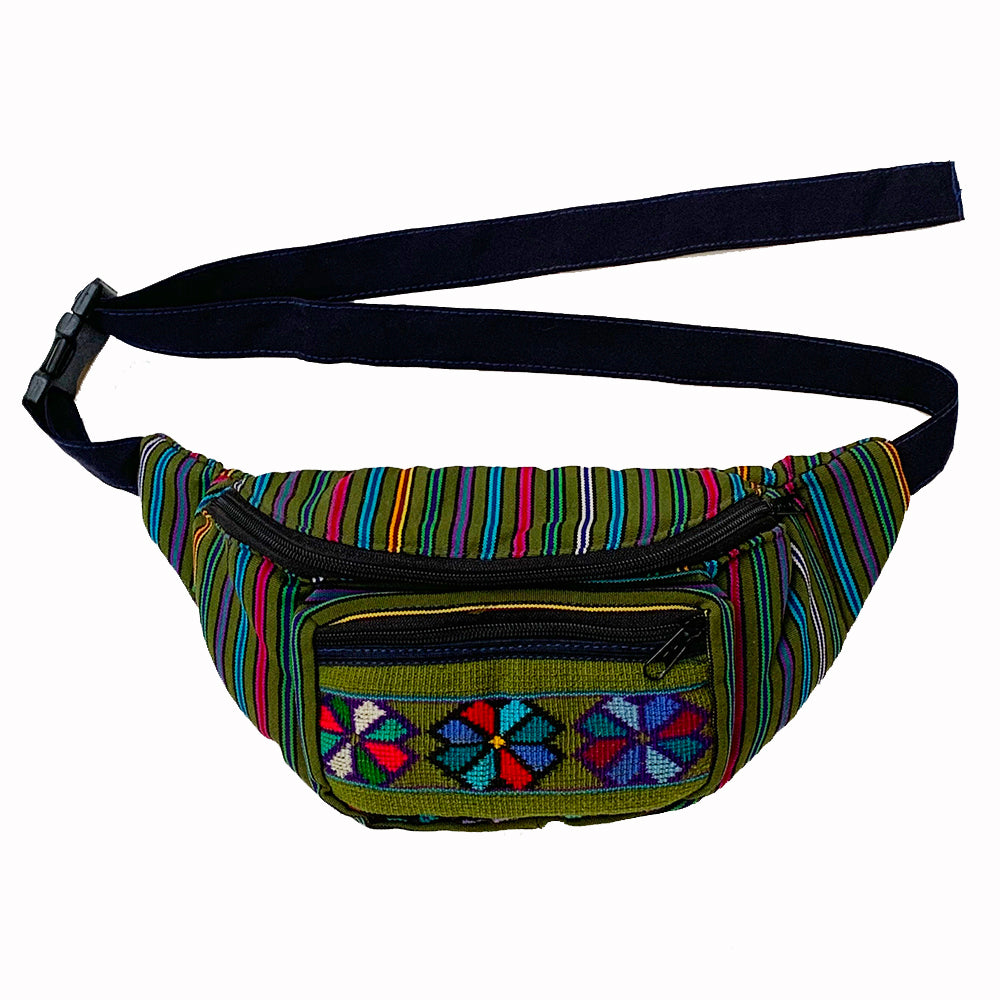 Striped Fabric with Embroidered Pocket Fanny Packs from Guatemala