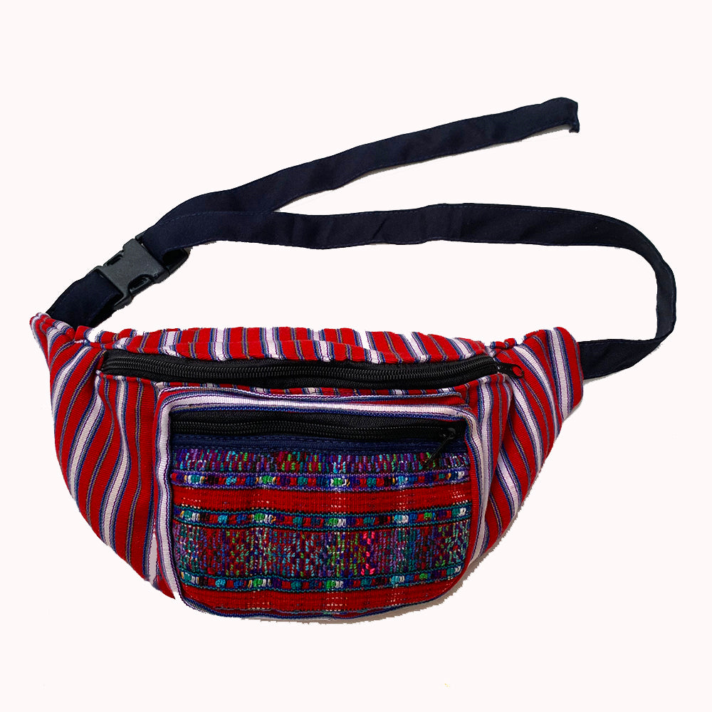 Striped Fabric with Embroidered Pocket Fanny Packs from Guatemala