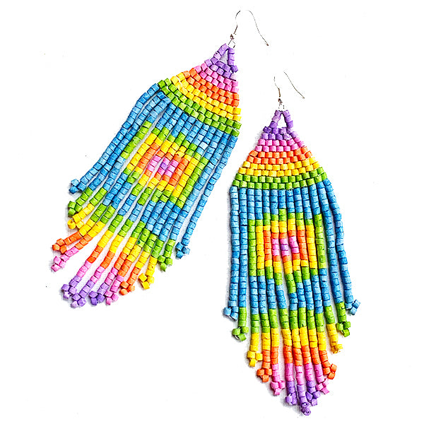 Large 5 1/2" Pastel Rainbow Ceramic Beaded Earrings -