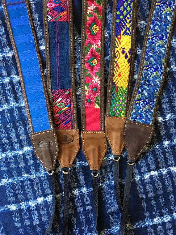 Beautiful Camera Strap made from Leather & Vintage Guatemala Fabrics!