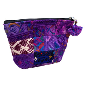 Large Patchwork Huipil Fabric Cosmetic/ Everything Bag with Plastic Lining