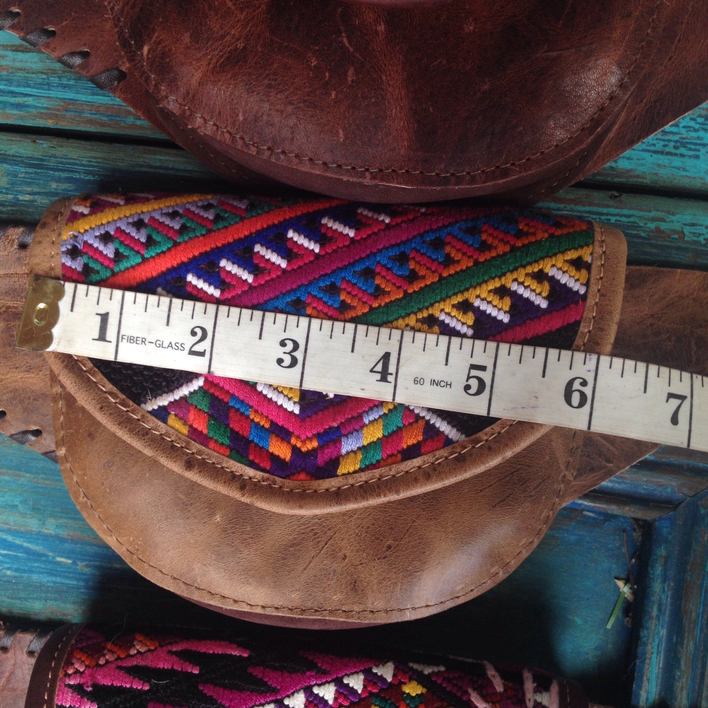 Black Leather Double Hip Pouch with Vintage Huipil Textile & Jade Stone