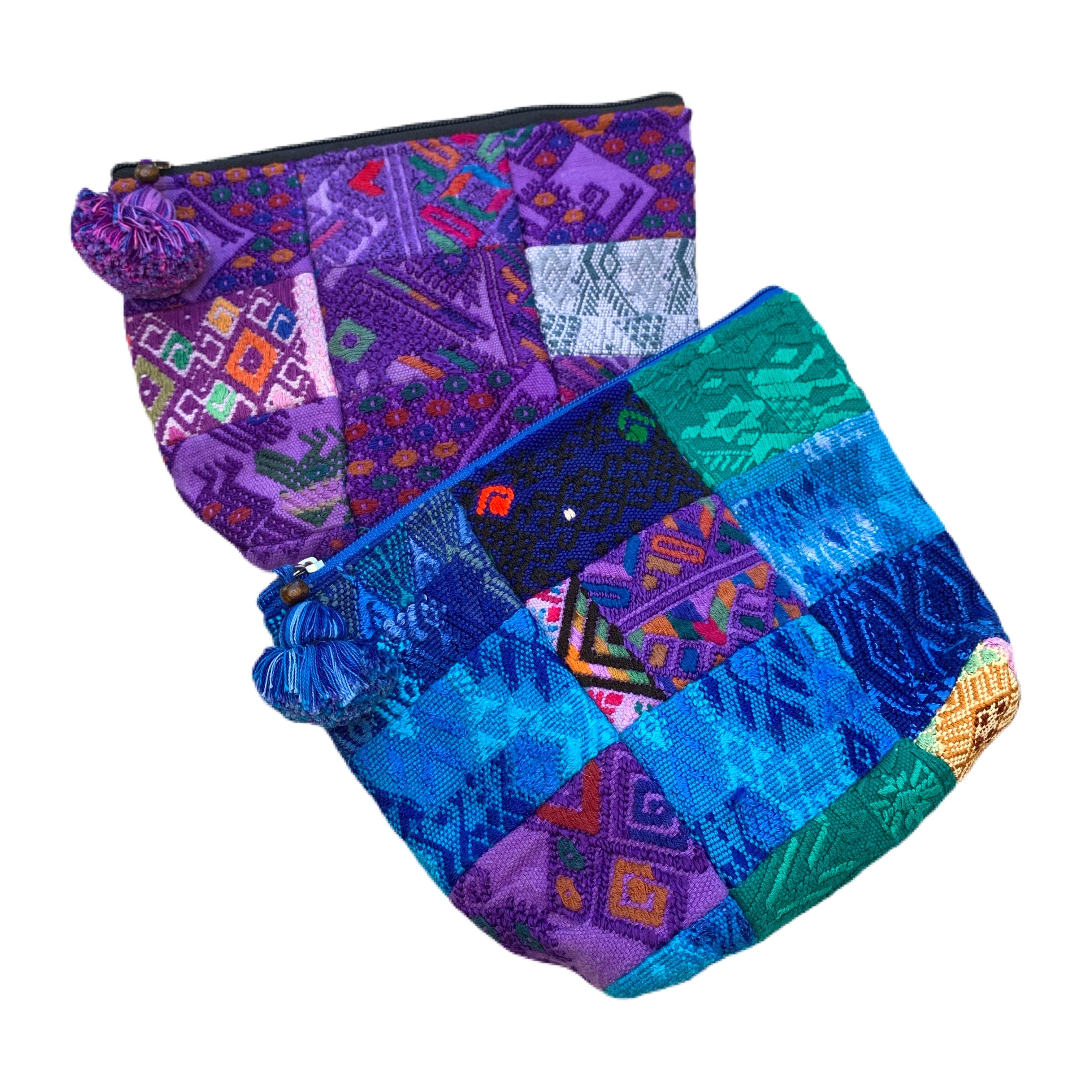 Large Patchwork Huipil Fabric Cosmetic/ Everything Bag with Plastic Lining