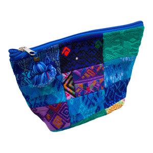 Large Patchwork Huipil Fabric Cosmetic/ Everything Bag with Plastic Lining