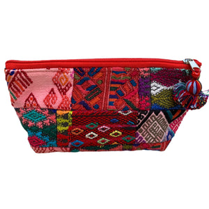Small Patchwork Huipil Fabric Cosmetic/ Everything Bag with Plastic Lining