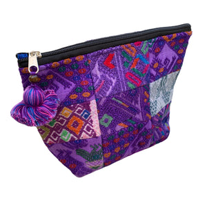 Large Patchwork Huipil Fabric Cosmetic/ Everything Bag with Plastic Lining