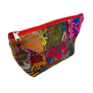 Small Patchwork Huipil Fabric Cosmetic/ Everything Bag with Plastic Lining