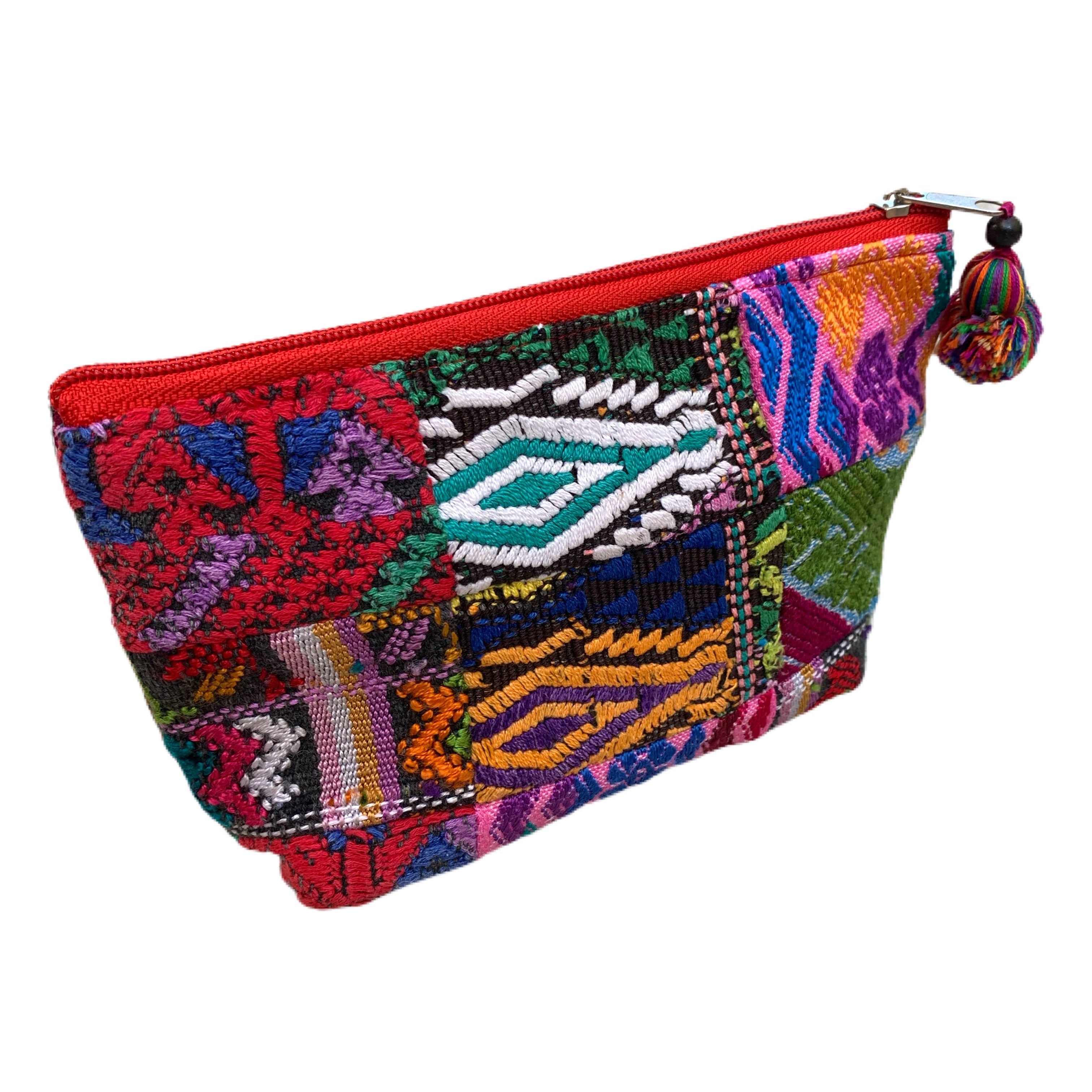 Small Patchwork Huipil Fabric Cosmetic/ Everything Bag with Plastic Lining