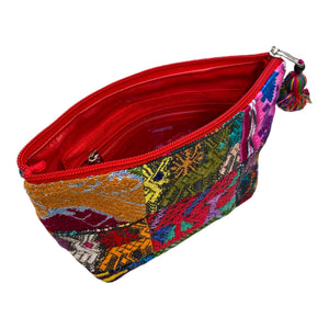 Small Patchwork Huipil Fabric Cosmetic/ Everything Bag with Plastic Lining