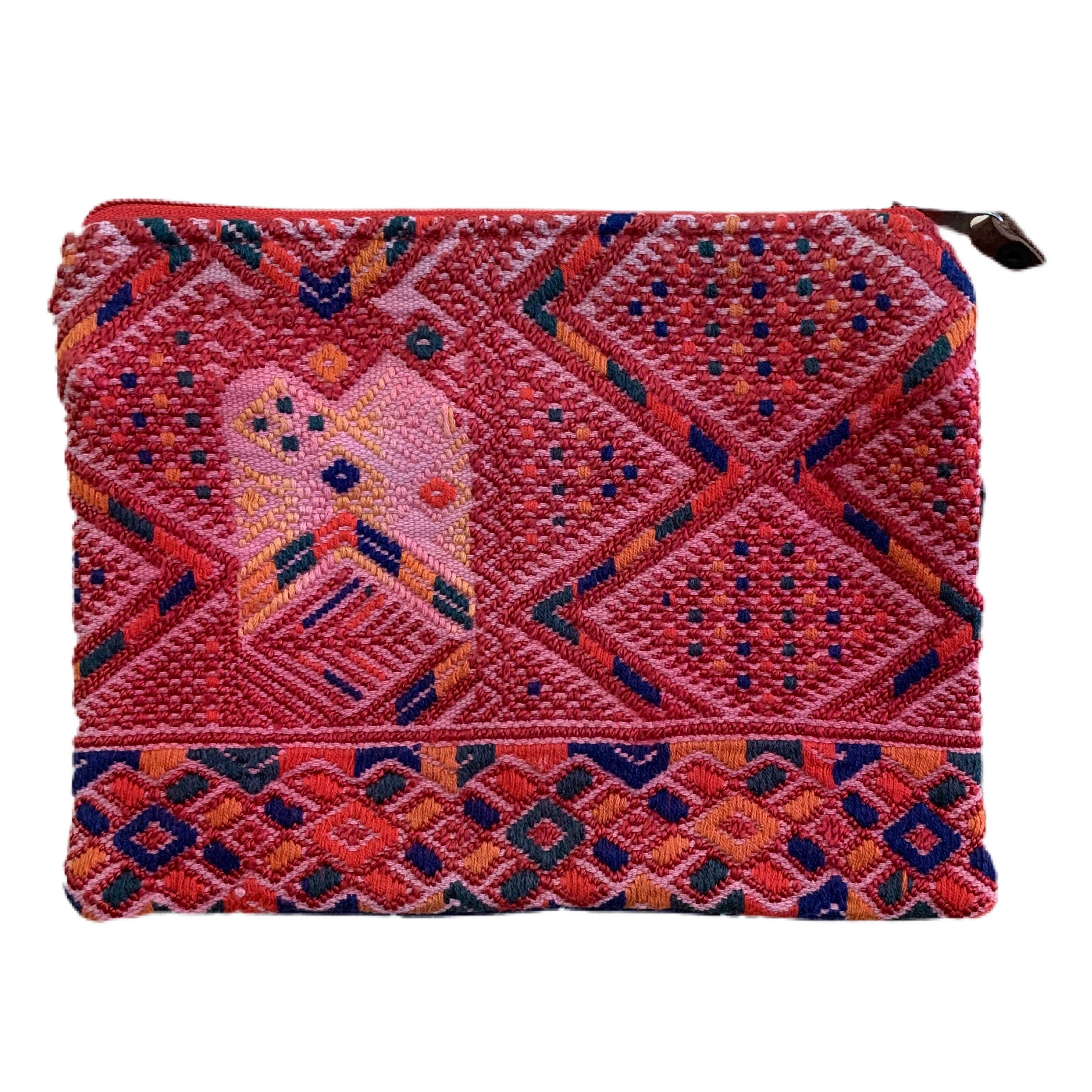 Vintage Huipil Fabric Everything Bag Size 8" by 6 1/2"