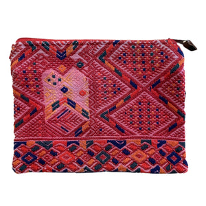 Vintage Huipil Fabric Everything Bag Size 8" by 6 1/2"