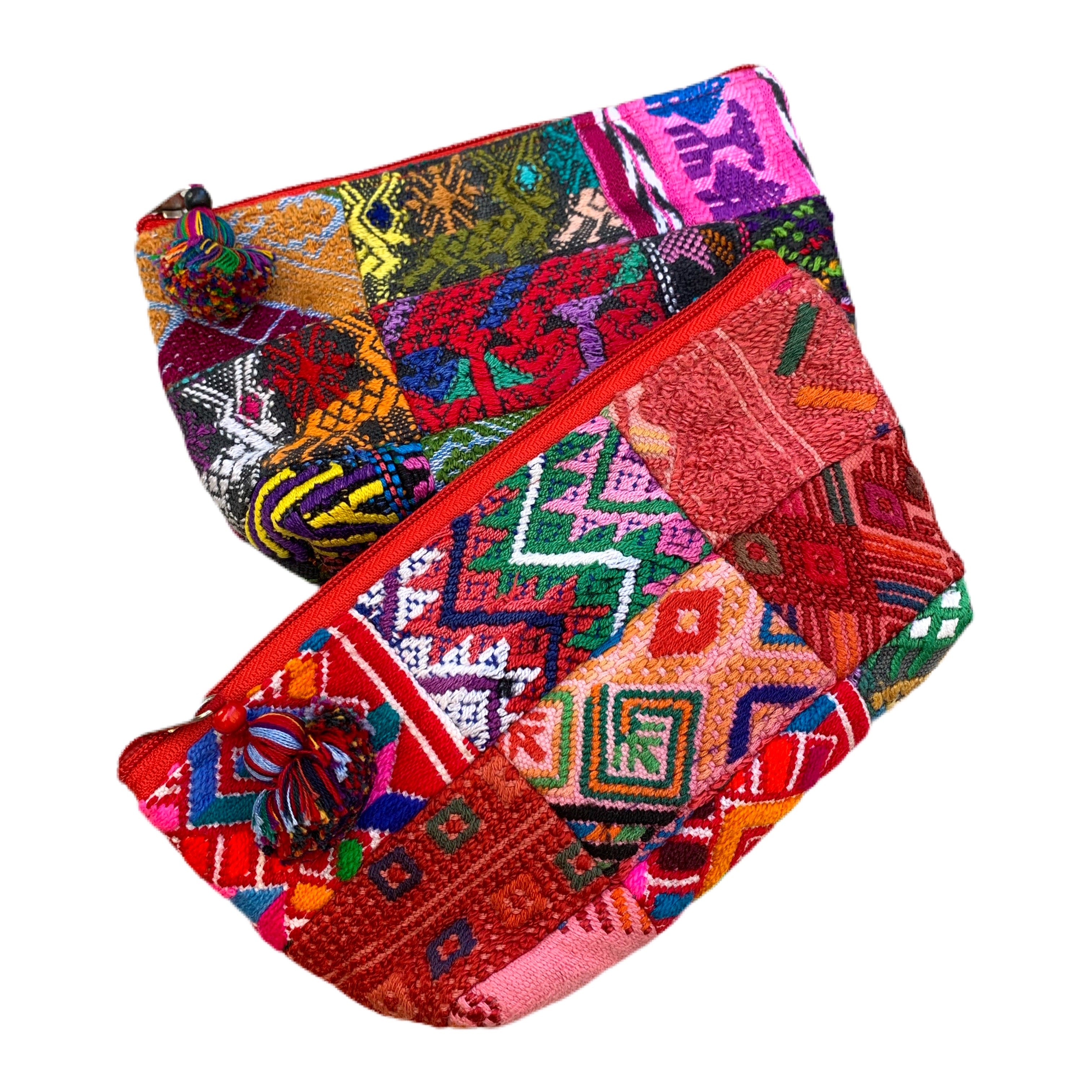 Small Patchwork Huipil Fabric Cosmetic/ Everything Bag with Plastic Lining