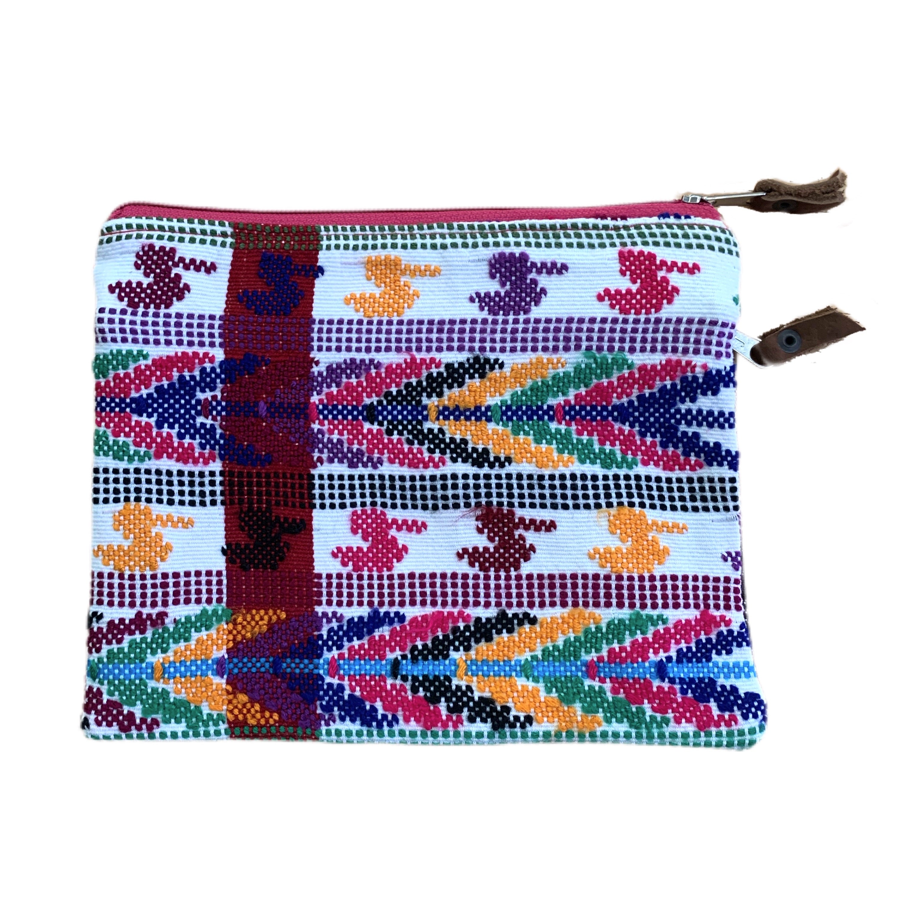 Vintage Huipil Fabric Everything Bag Size 8" by 6 1/2"