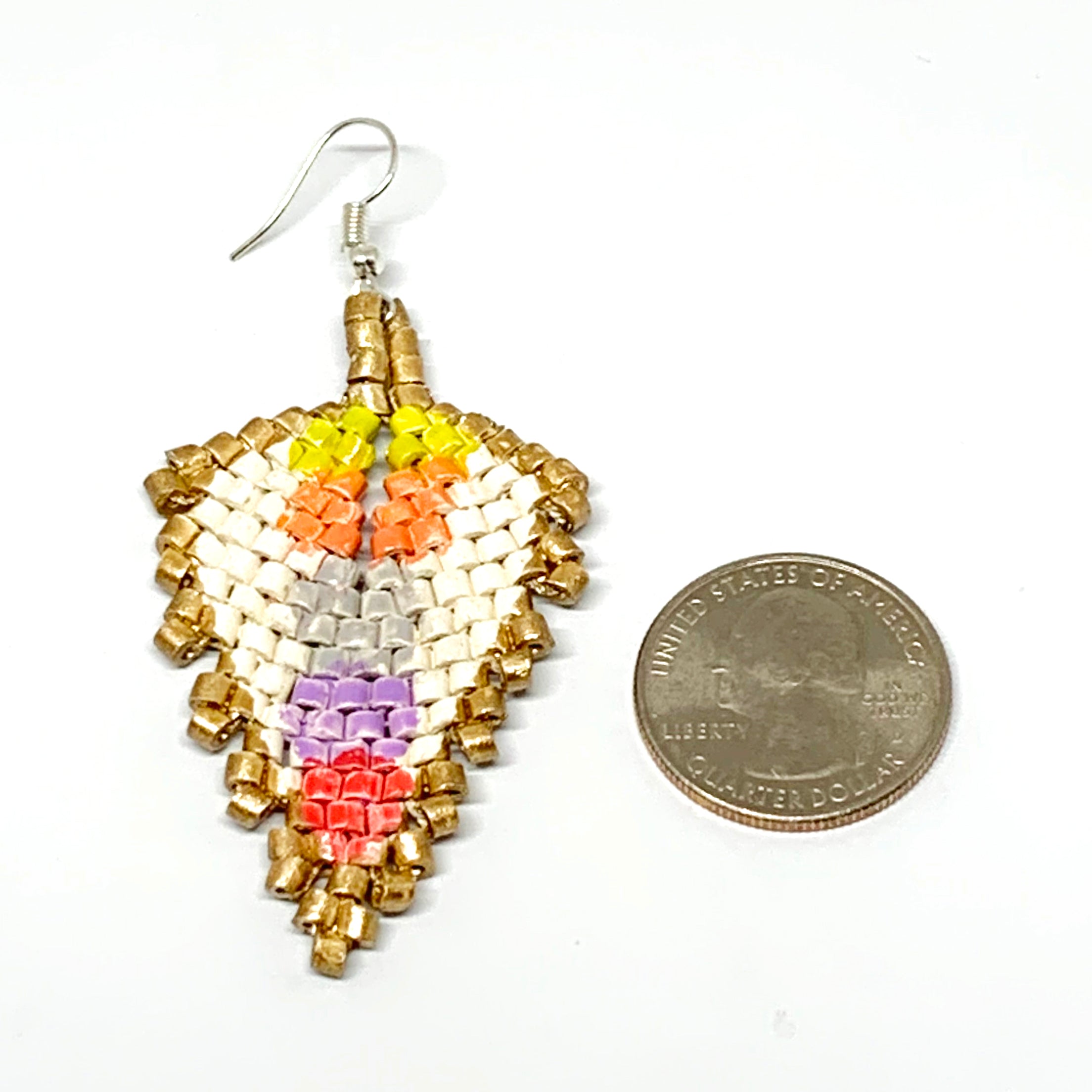 Gold, Cream & Multi Color Blocks of Ceramic Beaded Leaf Earrings
