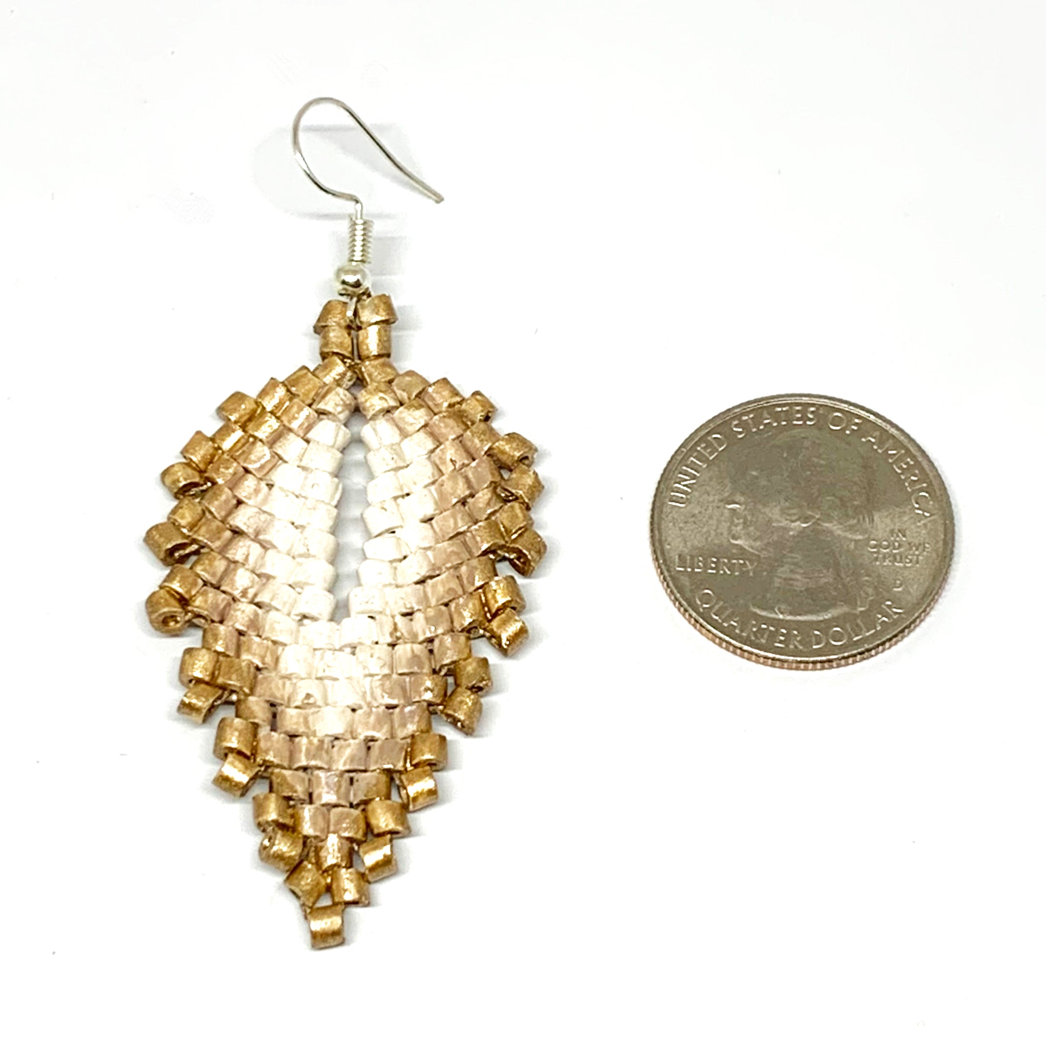 Gold, Cream & Natural Ceramic Beaded Leaf Earrings