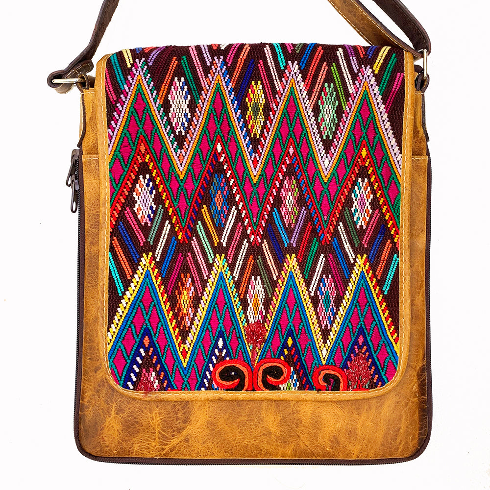 X-Large Leather & Vintage Huipil Messenger Bag!