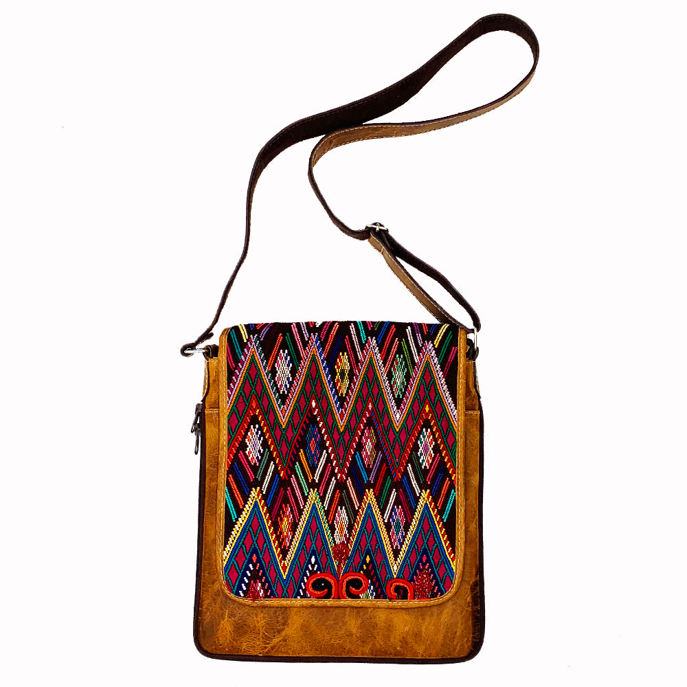 X-Large Leather & Vintage Huipil Messenger Bag!