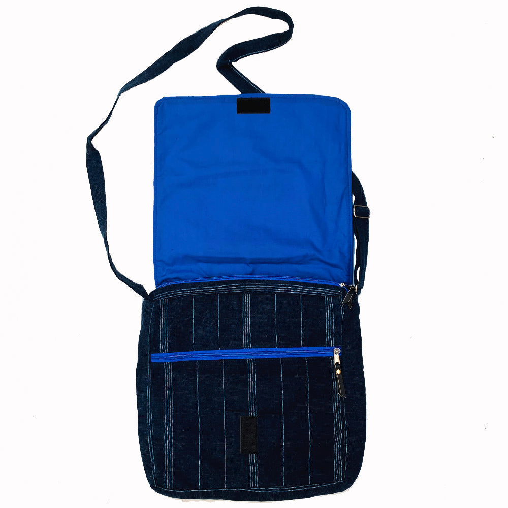 Large Indigo Fabric Messenger Bag