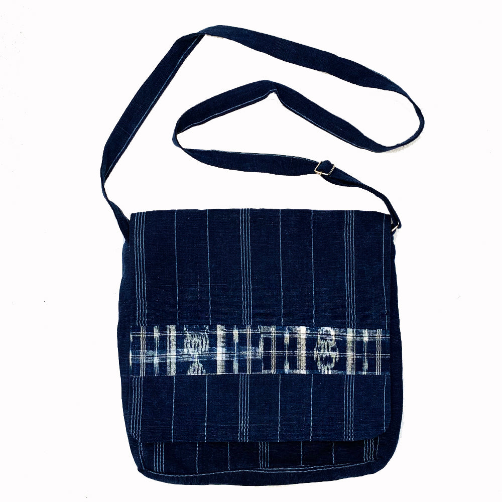 Large Indigo Fabric Messenger Bag